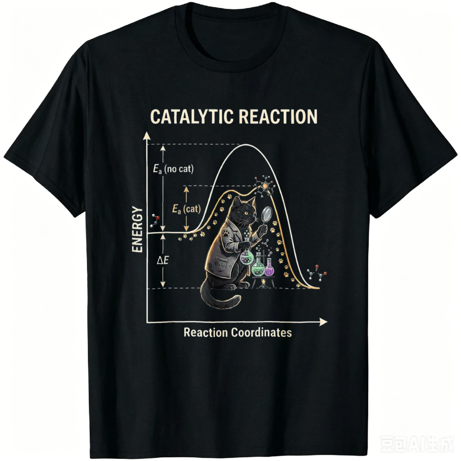 Catalytic Reaction Chemistry Cat Funny Science T-Shirt Cotton Summer Casual T Shirt Graphic T Shirts Camiseta Streetwear