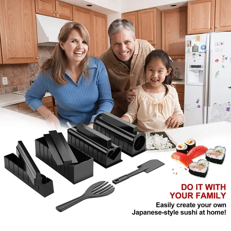 10 Pcs/Set Japanese Sushi Accessories Kitchen Sushi Maker DIY Sushi Making Kit Roll Rice Mold Sushi Mold Kitchen Tools