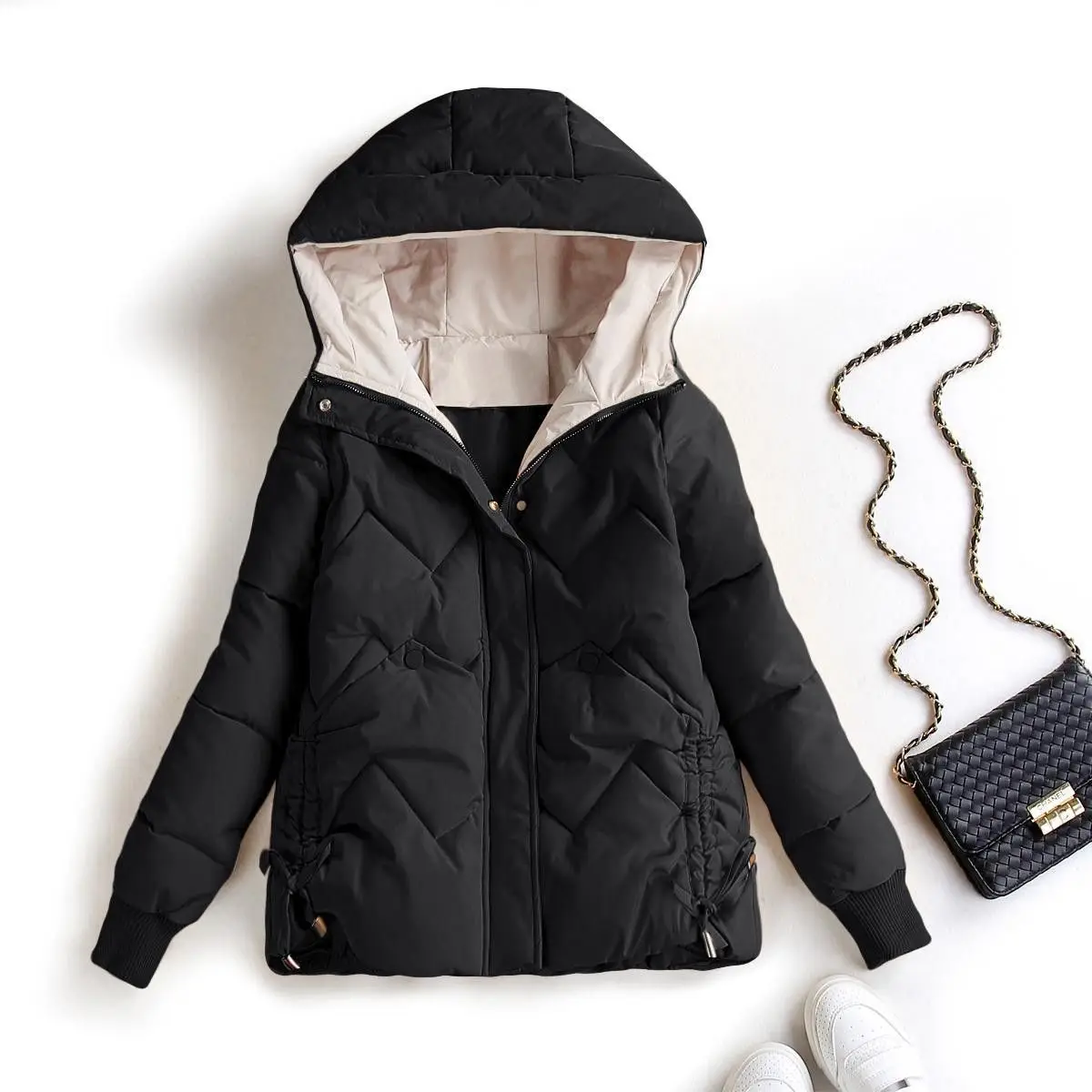 

Fashion Black Bisic Hoodie Coat Women Winter Jacket Female Ladies Casual Beautiful Warm Puffer Jackets Woman Outerwear Clothes