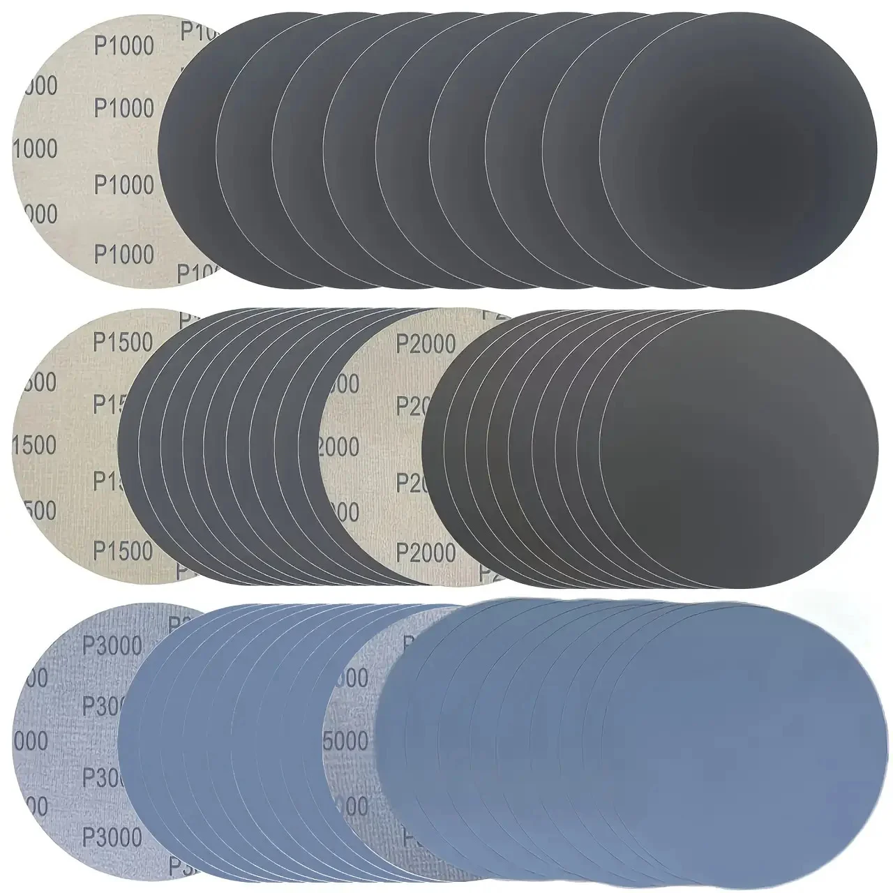 5-Inch/125mm, 50pcs Wet& Dry Sandpaper Hook and Loop Sheets with Various Grits(1000 1500 2000 3000 5000) Waterproof Silicon