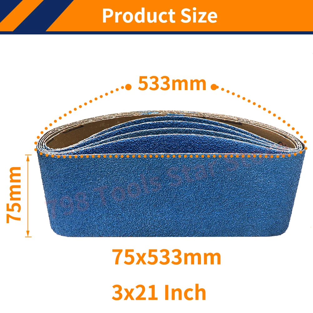 5PCS 533 * 75mm Belt Sander Paper 40/60/80/100/120 Grits Zirconia Metal Sandpaper Belt for Bench Sander,Knife Sharpening,Metal