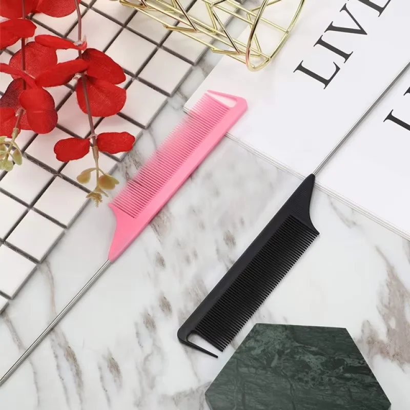 30 Pieces Parting Comb for Hair Rat Tail Comb Steel Pin Rat Tail Carbon Fiber Heat Resistant Teasing Combs(Pink and Black)