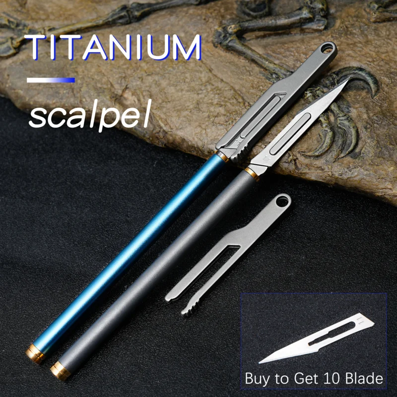 Titanium alloy scalpel metal handle DIY carving knife lightweight portable with cover stainless steel surgical blade EDC tool