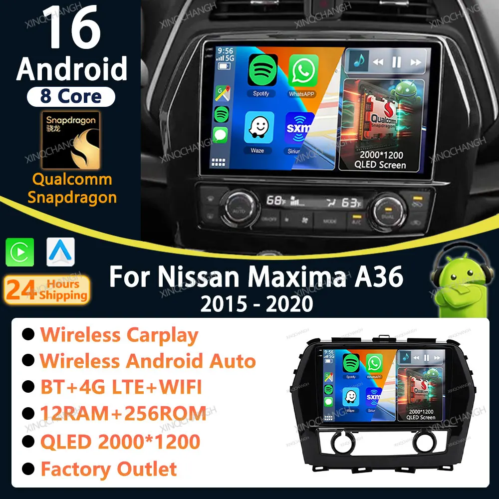 Radio para Auto Android 16 con Carplay para Nissan Maxima A36 2015-2020, Unidad Principal de Audio 2 DIN, GPS, Video, Estéreo, Bluetooth, Panel QLED