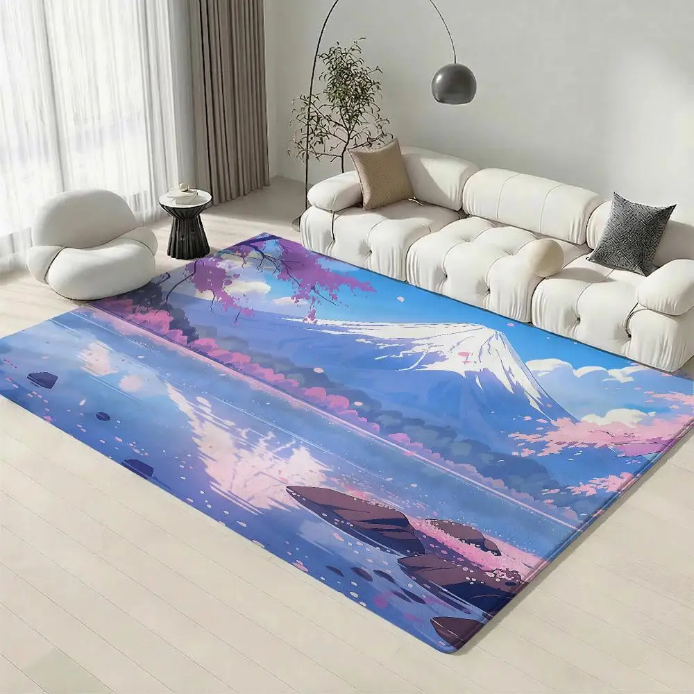 Aesthetic Art Mount Fuji Floor Mat Eco-Friendly Flannel Doormat Non-Slip Odorless Soft Short Plush Indoor Floor Rug