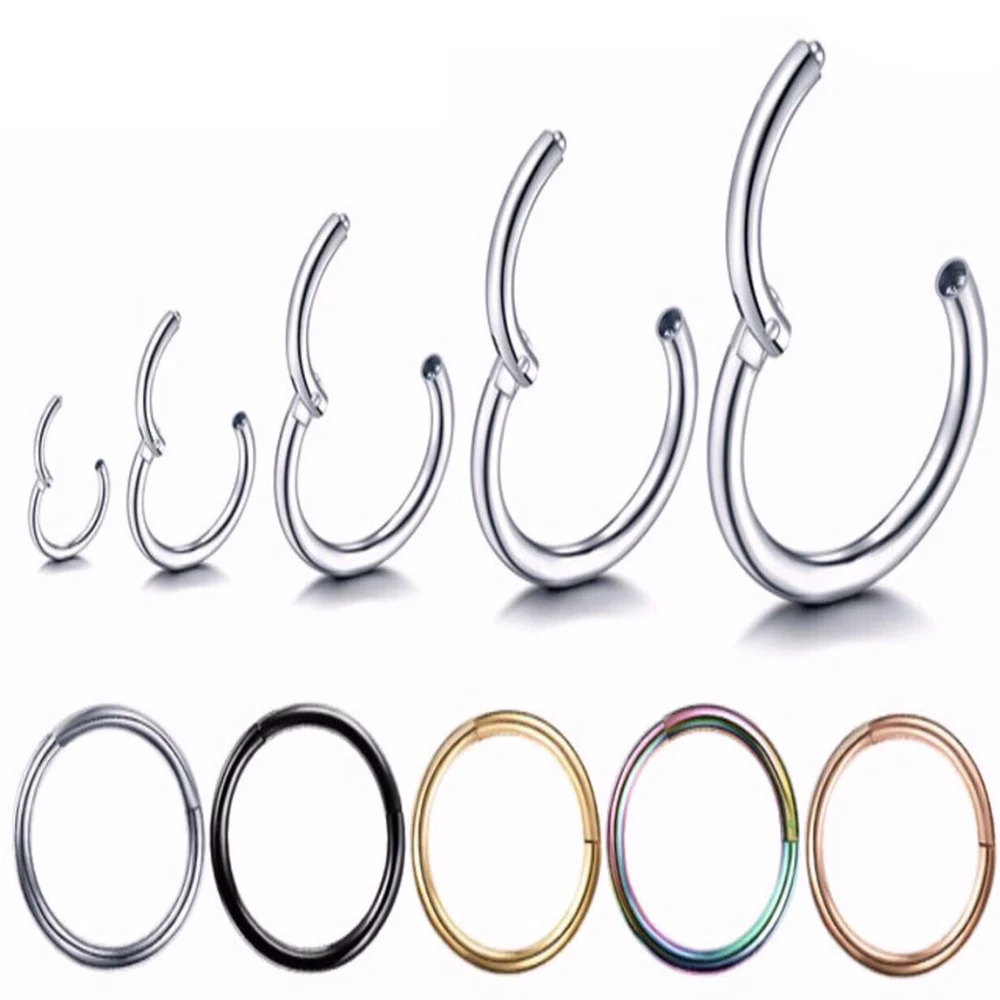 Surgical Steel Nose Rings Septum Piercing Earrings Hinged Segment Clicker Hoop Lip Nipple Ear Cartilage Helix Perforated Jewelry