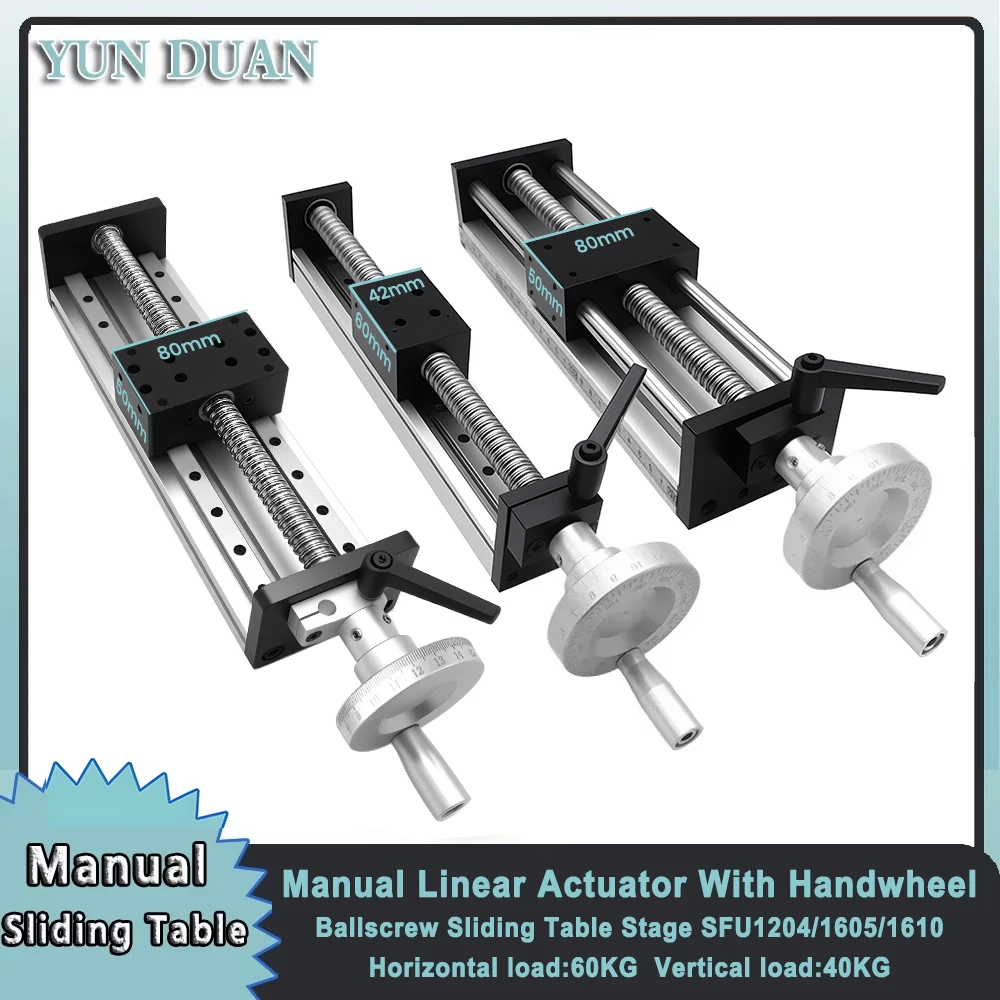 

Manual Ballscrew Sliding Table Stage SFU1605/1610 Handwheel Linear Rail Linear Actuator 100mm-1000mm Stroke For CNC 3D Printer
