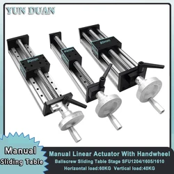 Manual Ballscrew Sliding Table Stage SFU1605/1610 Handwheel Linear Rail Linear Actuator 100mm-1000mm Stroke For CNC 3D Printer