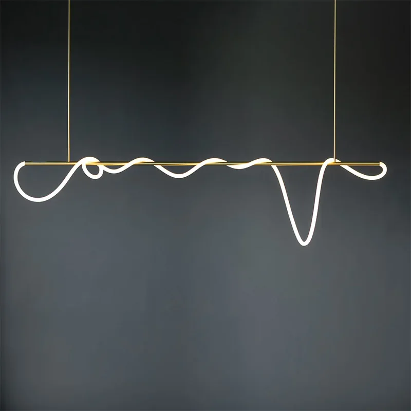 

Post-modern Light Luxury Minimalist Dining Room Light Scandinavian Office Front Showroom Lines Wave Long Shape Pendant Pole