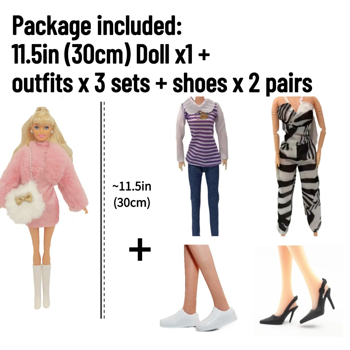 BJD Doll 12 inch 30cm with Outfits x3 sets and Shoes x 2 pairs - Movable Figure Model DIY Best Girl Gift Child Toys