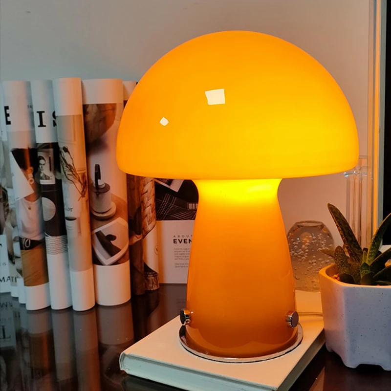 Bauhaus Style Color Table Lamp Glass Lampshade Mushroom Night Light Touch Control Bedroom Bedside 3 Color Decorative Stand Light