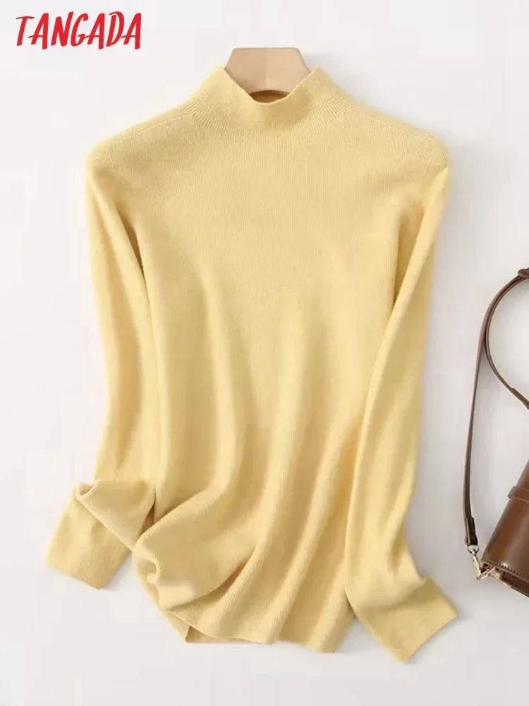 Tangada Women 2023 Winter Turtleneck Woolen Knitted Sweater Jumper Female Pullovers YU106