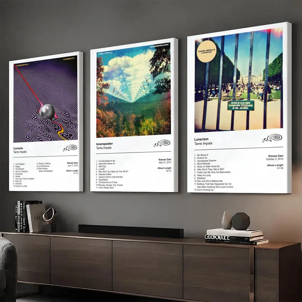 T-Tame Impala Album Cover Band Painting Calligraphy HD Canvas Print Poster Wall Art | Optional Frame | Modern Hallway Decor