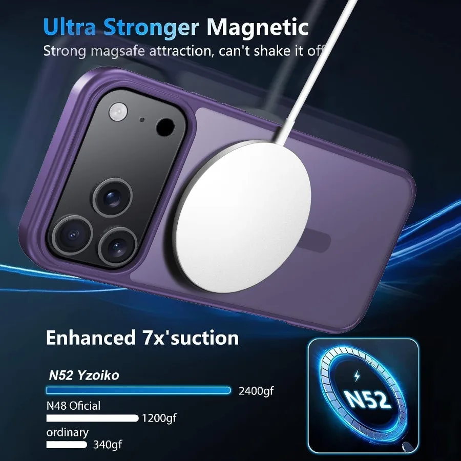 حماية مغناطيسية قوية من الدرجة العسكرية لهاتف آيفون 17 برو 6.3 بوصة مع واقي عدسة الكاميرا مقاوم للصدمات رفيع MagSa