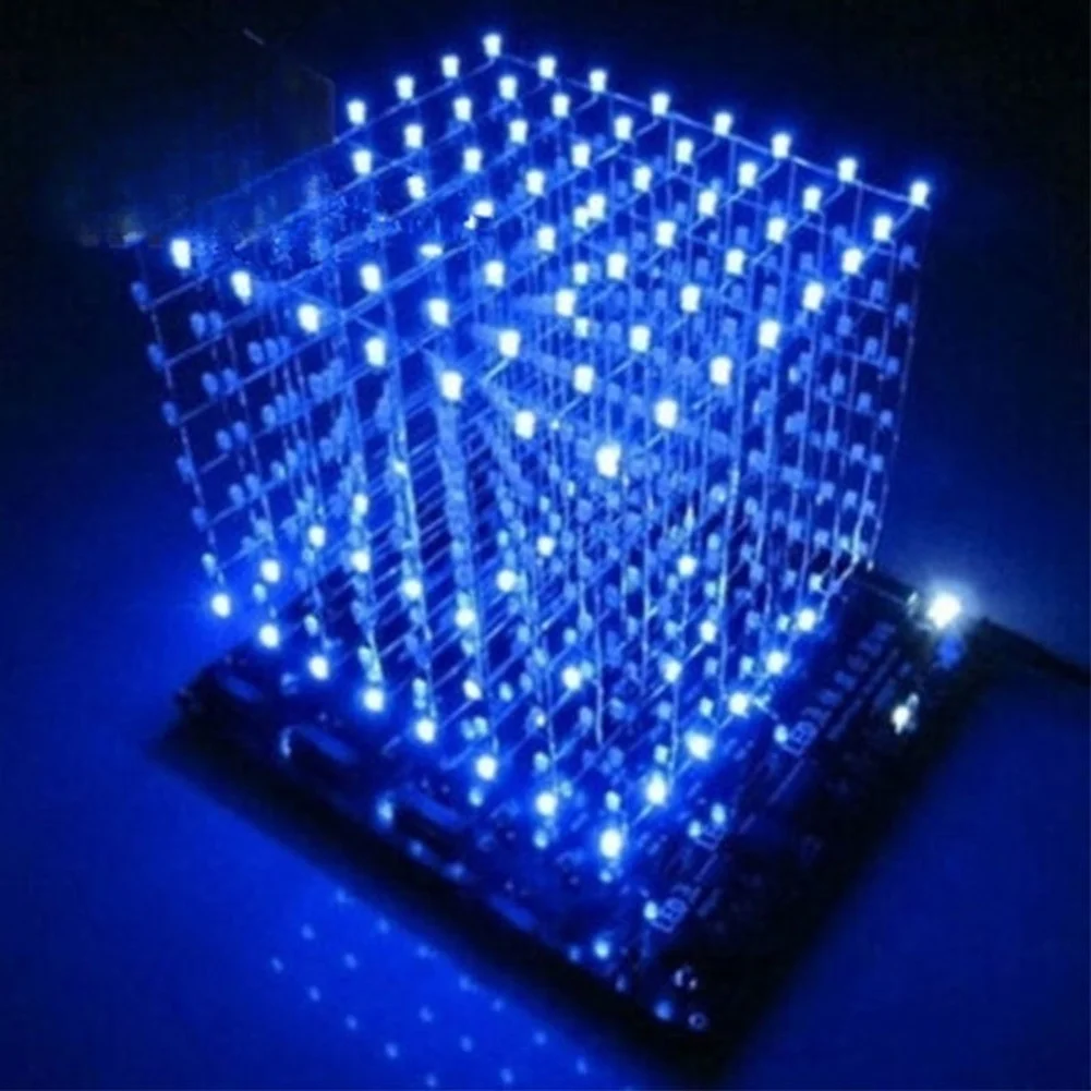 3D 8x8x8 LED-Lichtwürfel DIY-Kit mit 512 LEDs, Blaue Leiterplatte, Lötpraxis-Elektronikprojekt für Jugendliche und Bildungszwecke