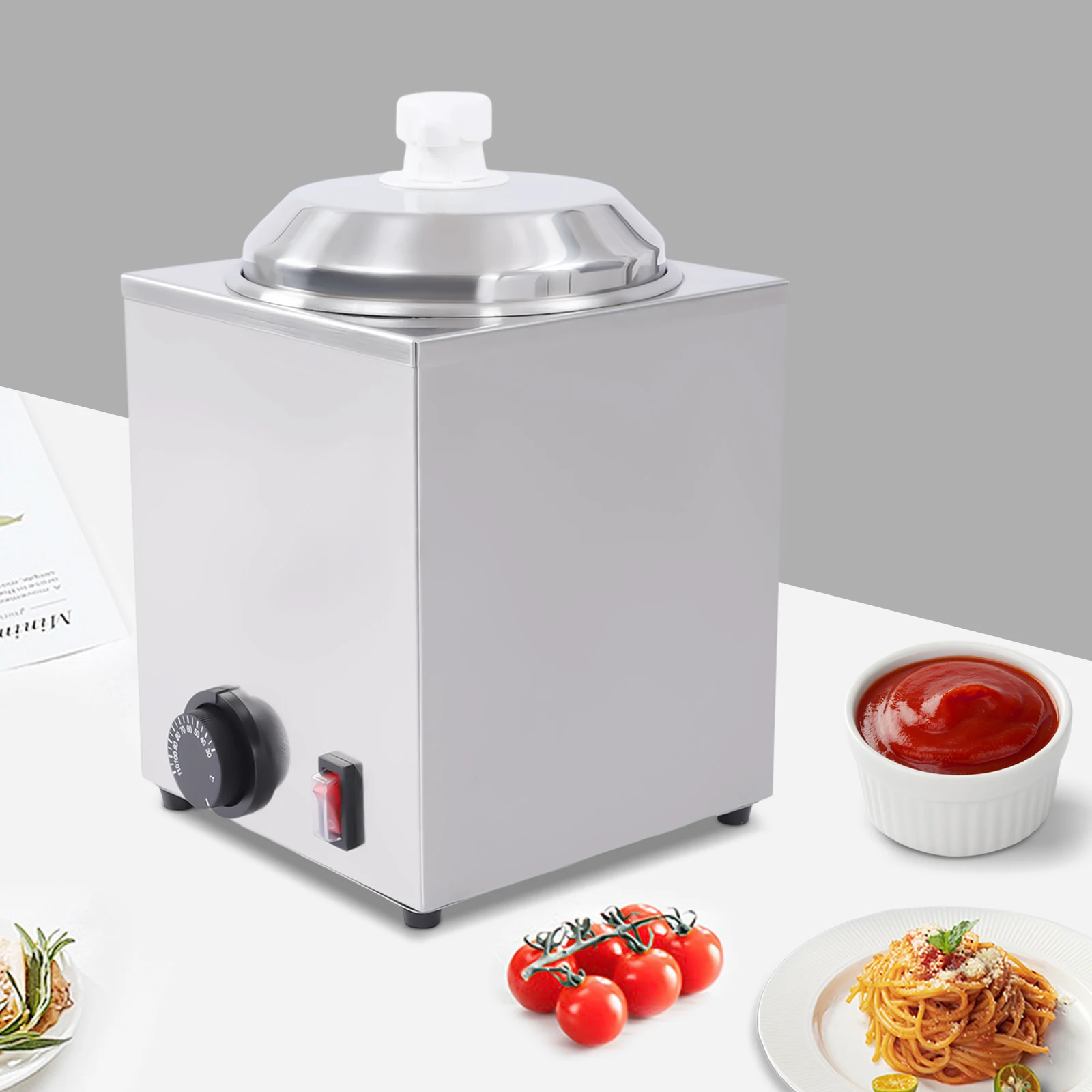 2.4Qt Electric Sauce Warmer Topping Hot Fudge Dispenser w/ Pump Single Head 650W Stainless Steel Cheese Warmer Dispenser