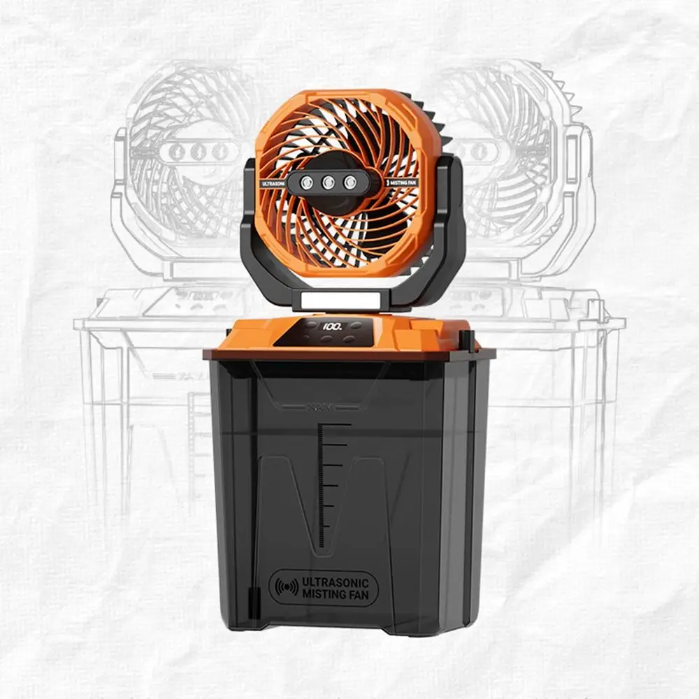 Large Water Tank Spray Camping Fan 20000mAh with Scale Sticker Cool Misting Fan LED Lights Remote Control Outdoor Electric Fan
