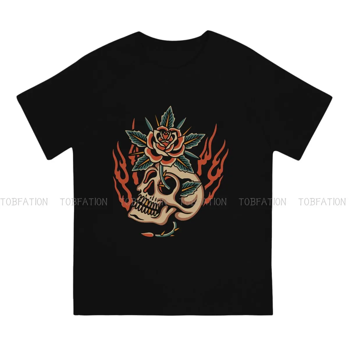 Skull Rose Traditional Tattoo O Neck TShirt Tattoo Style Pure Cotton Basic T Shirt Man's Tops Individuality Oversized Big Sale