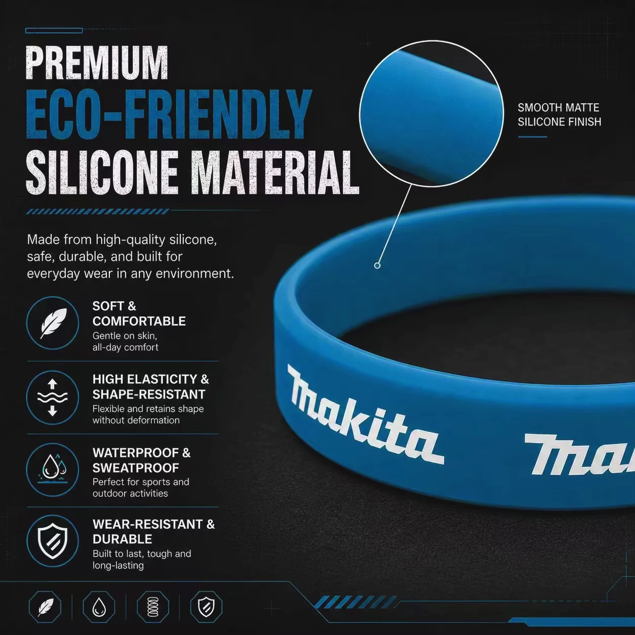 Makita Tool Decor Paar Basketball Sportarmband Fitness Gummiarmband – Detail 4