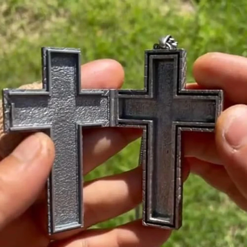 Cross Necklace With Secret Compartment,Necklace With Old Cross Pendant,Gothic Punk Hip Hop Fashion Pendant Necklace Jewelry