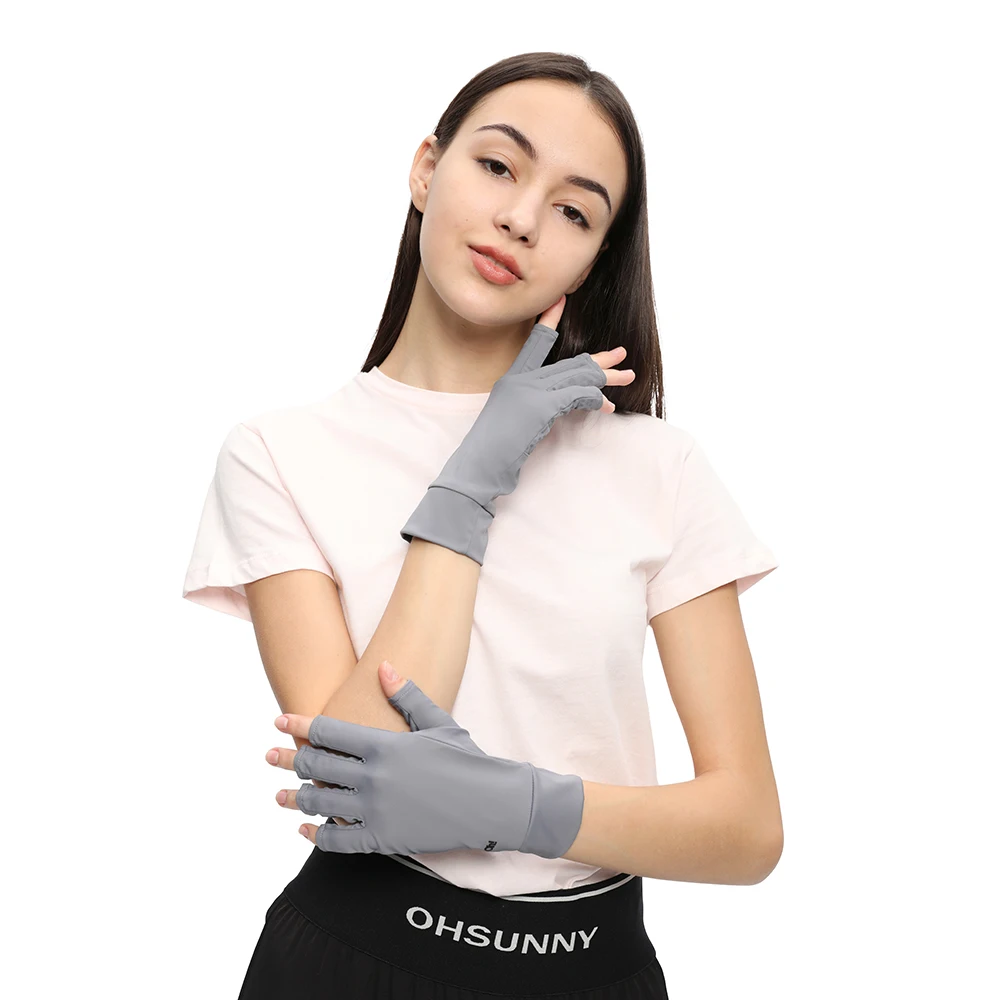 OhSunny Sunscreen Gloves Sun Protection Breathable Coolchill Fabric Fingerless Mittens Anti-UV UPF50+ for Women Outdoor Driving