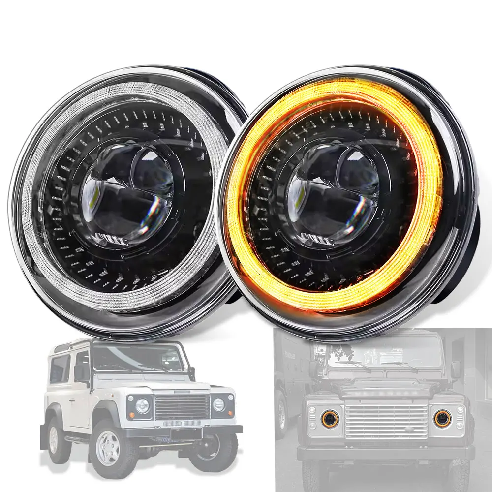7" LED DRL H4 Halo Ring Amber Turn Signal Headlamp For land rover defender Jeep JK TJ Touring Lada 4x4 Yamaha Niva view 3