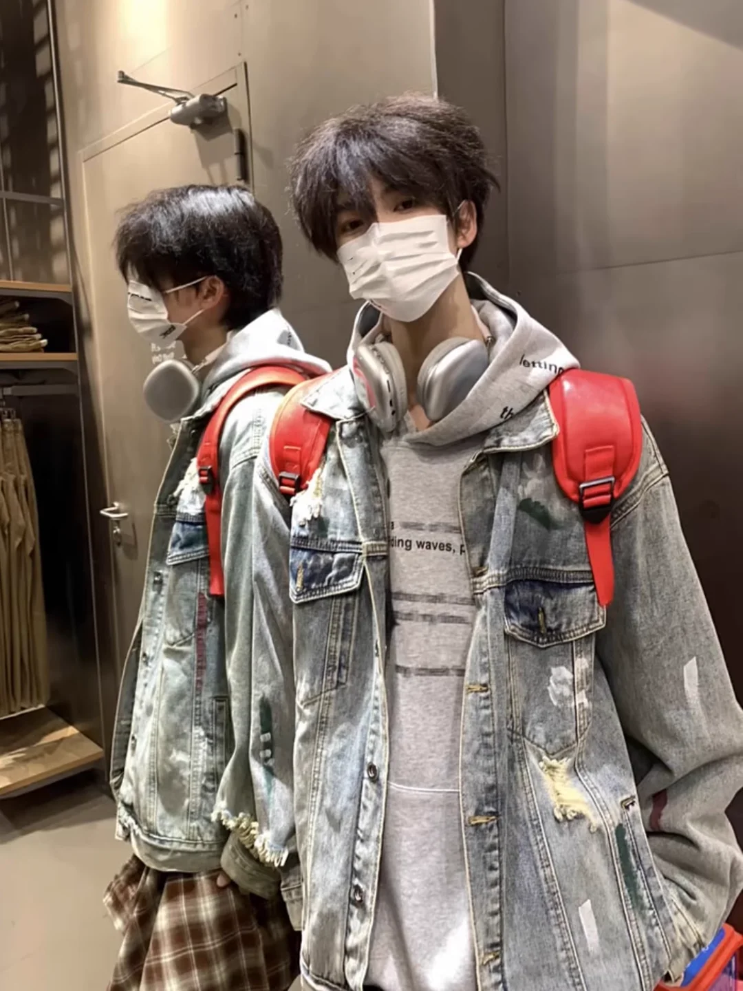 

Ретро-джинсовая куртка в американском стиле для мужчин, весна-осень, уличная мода, с эффектом потертости и чернильных брызг, с воротником, молодежная культура