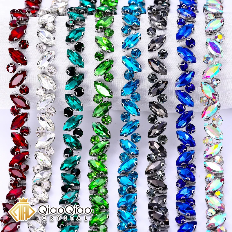 

QIAO 1 Yard 8 Color Crystal Rhinestone Trim Iron-On Strass Ribbon for DIY Repair Dress Shoes Bags Accessories Shiny Rhinestones