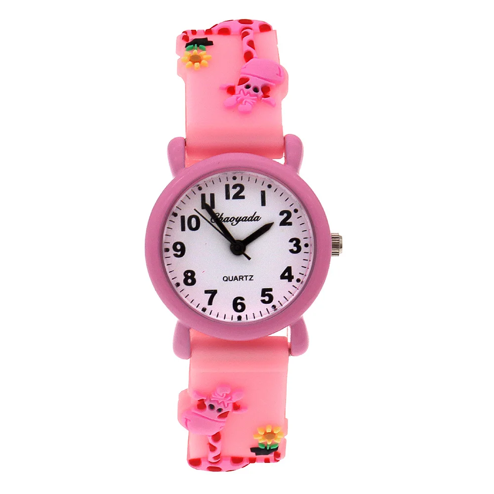 ساعة يد كارتونية للأطفال مع حزام سيليكون بتصميم زرافة ملونة على مدار الساعة للأطفال