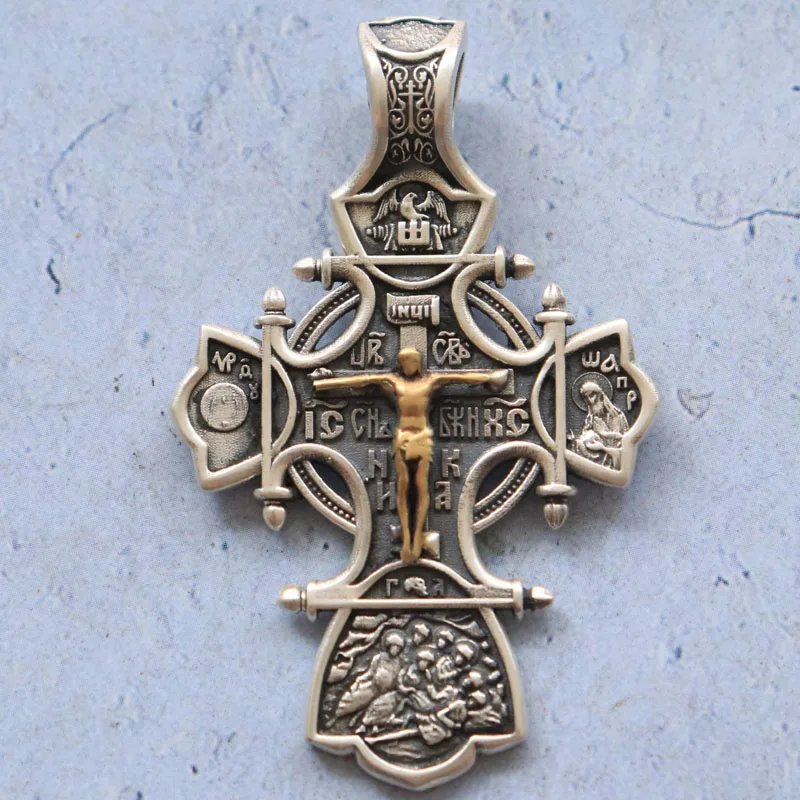 10g Cross Jewelry Pendant Jesus Saints Eastern Orthodox Gold Pendant Customized 925 Solid Sterling Silver Pendant Punk Hollow