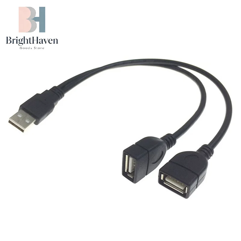 High Quality USB 2.0 Cable Double Splitter Adapter Cable 1 To 2 Female To USB Male Power Extension Cord B.H