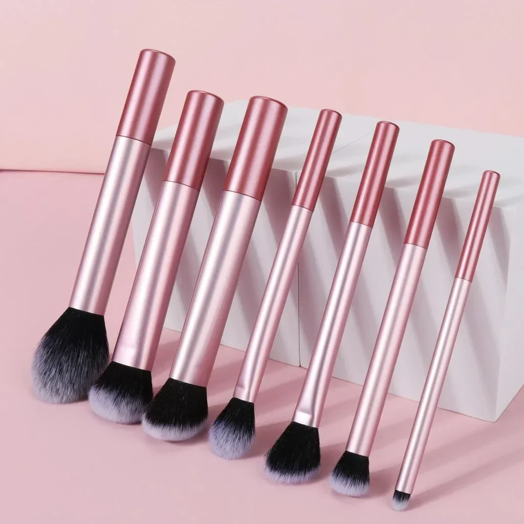 7-delige Pro make-upborstelset - Zacht, premium synthetisch haar, dierproefvrij, gemakkelijk schoon te maken, foundation, blozen, oogschaduw, cosmetisch
