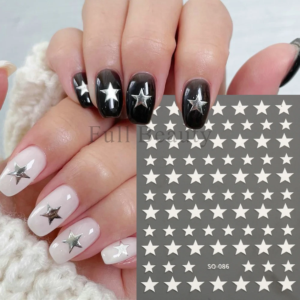 3D Blue Pink Star Nail Stickers Heart Nail Charms Sliders Silver Chrome Gel Polish Decals DIY Self-Adhesive  Accesories GLLS-J49