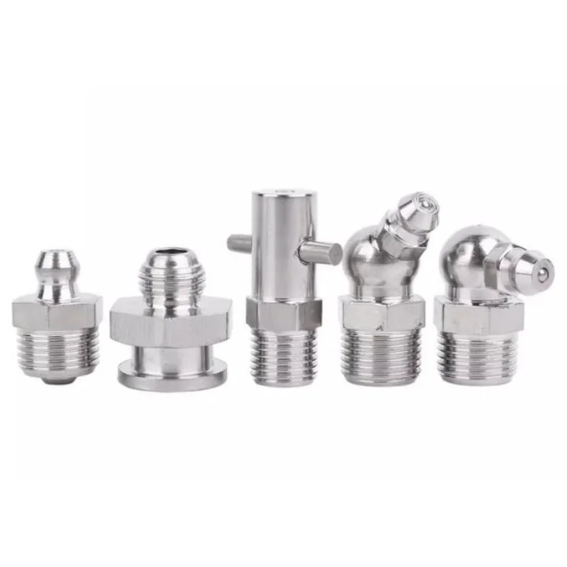1-5pc 304 Stainless Steel Grease Nipple Metric UNF NPT PT Male Thread Straight Elbow Type Oil Zerk Fitting for Grease Gun