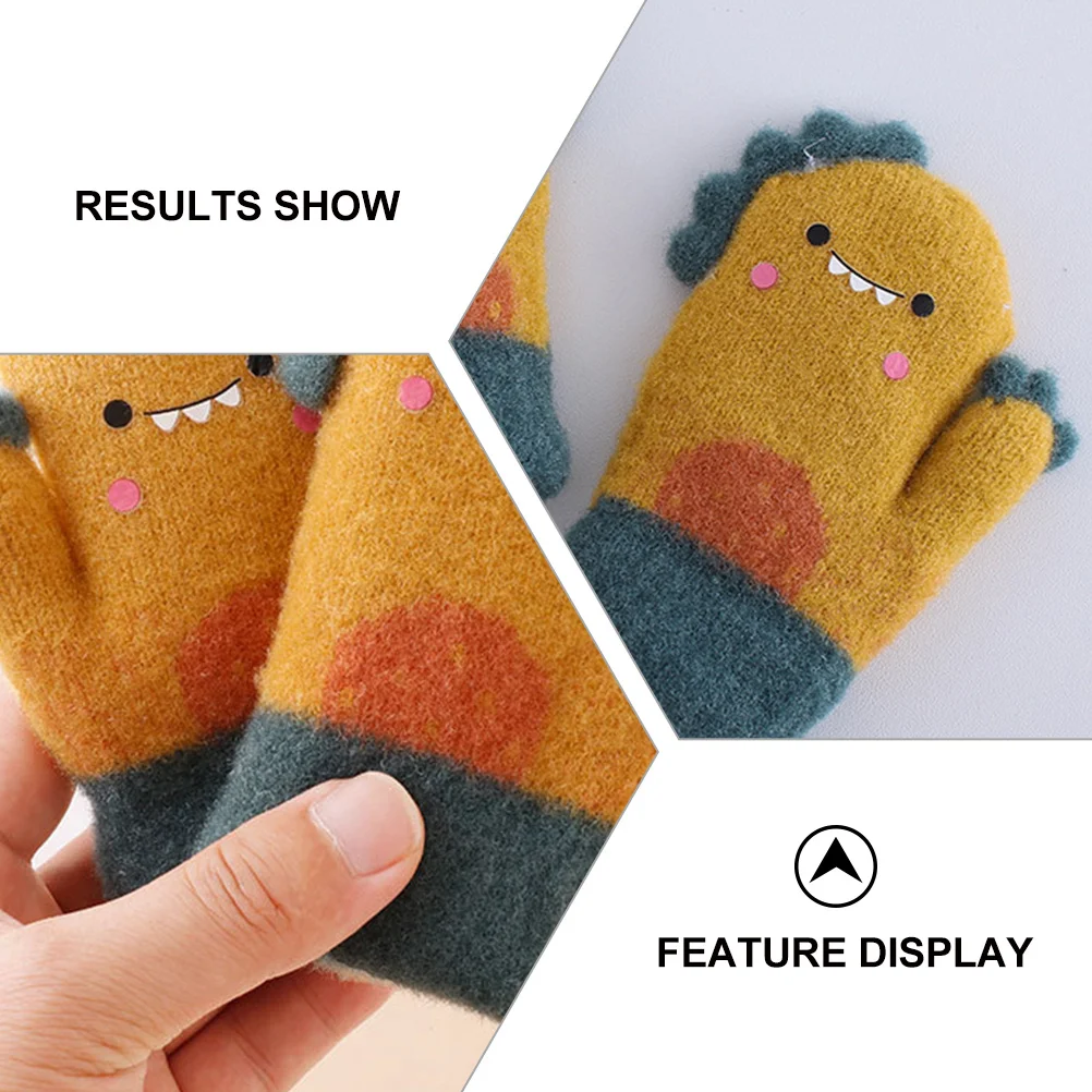 

1Pair Kids Cartoon Dinosaur Winter Gloves Thick Warm Children Mittens Cold Proof Hand Protection Supplies Comfortable Outdoor