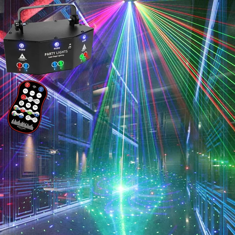 

HCWE 9 Eyes DMX Remote Strobe Stage Lighting RGB Disco DJ Beam Laser Light Projector Effect Xmas Party Holiday Halloween Lights