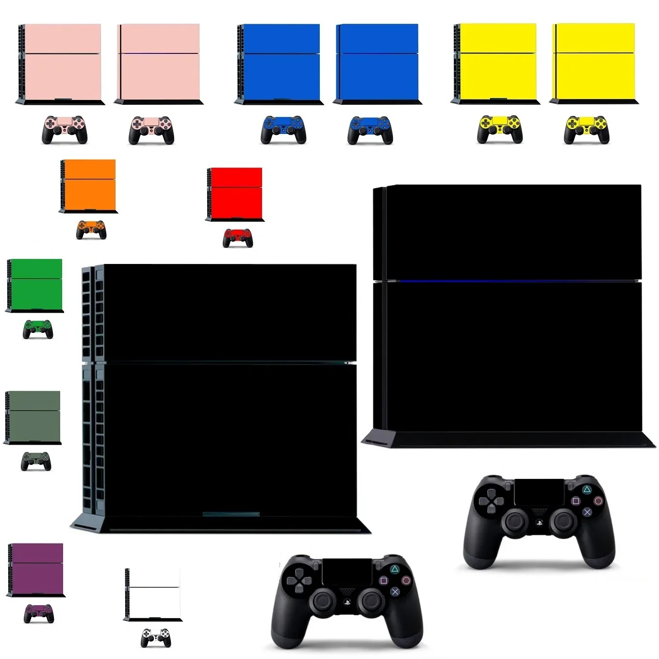 10 Pure Clean Solid Colors Vinyl Skin Sticker for Sony PS4 PlayStation 4 and 2 controller Skins Stickers