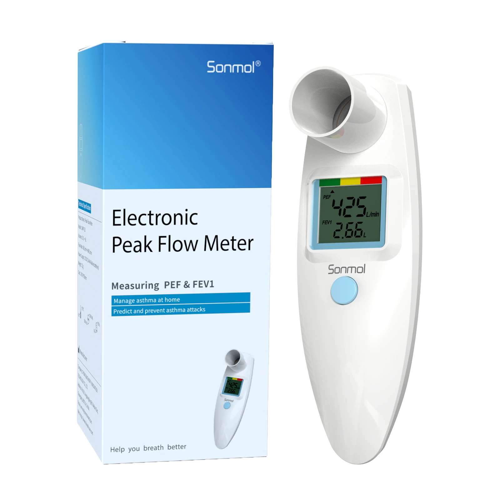 Medidor de fluxo digital de pico para volume espiratório forçado, testador de pulmão, dispositivo portátil de controle de asma doméstica para