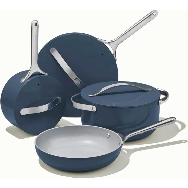 Caraway Nonstick Ceramic Cookware Set (12 Piece) Pots, Pans, Lids and Kitchen Storage - Non Toxic - Oven Safe & Compatible