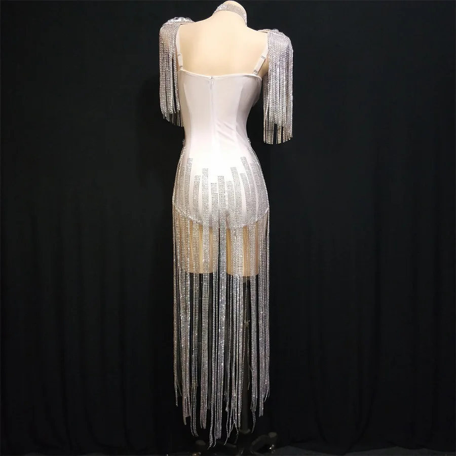 Summer New Camisole Full Diamond Tassel Long Dress For Female Singer Dancer Stage Performance Costume Model Runway Show Clothing