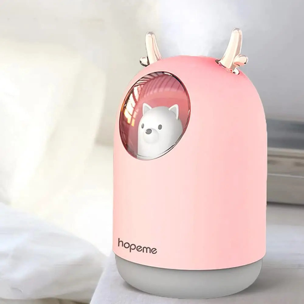 

Cute Pet Humidifier, 300ml, 2 Spray Modes, 10H Runtime, 7 Color LED Lights, Auto Shut-off, Pink