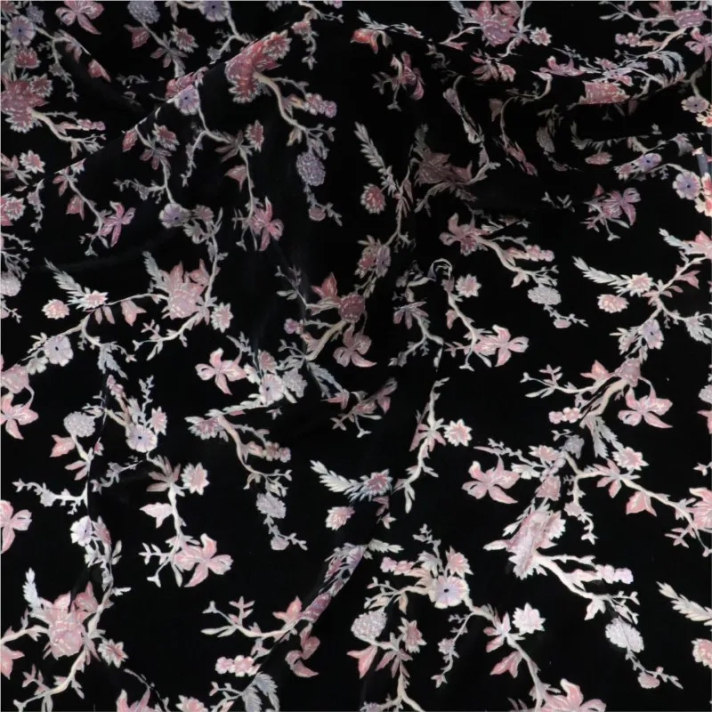 

Woven velvet brocade viscose printed mottled and burned fabric nightgown dress cheongsam