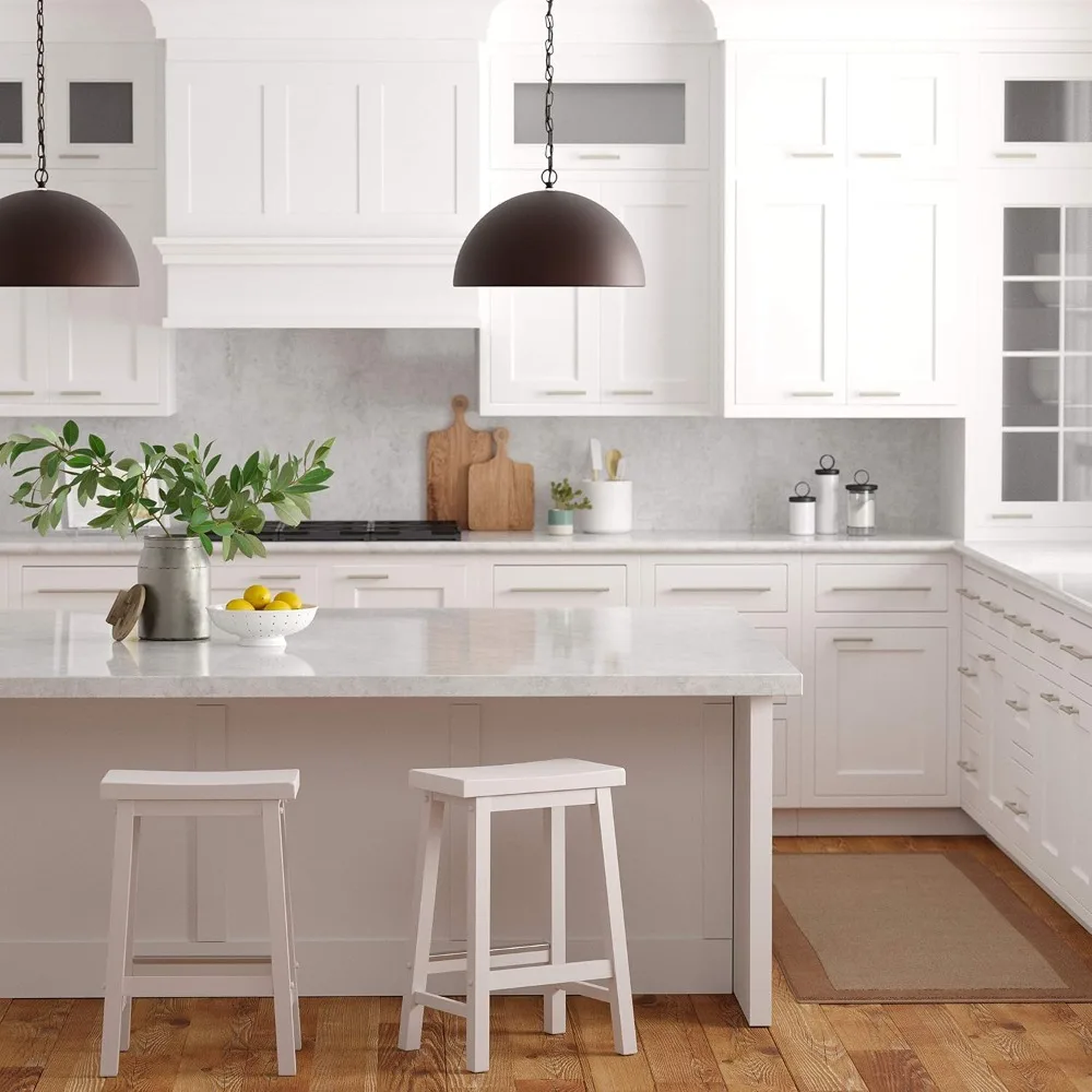 مقعد مرتفع للمطبخ من الخشب الصلب الأبيض مع مسند للقدمين، سهل التجميع، ارتفاع 24 بوصة، مجموعة من 2 - مريح ومستقر #2