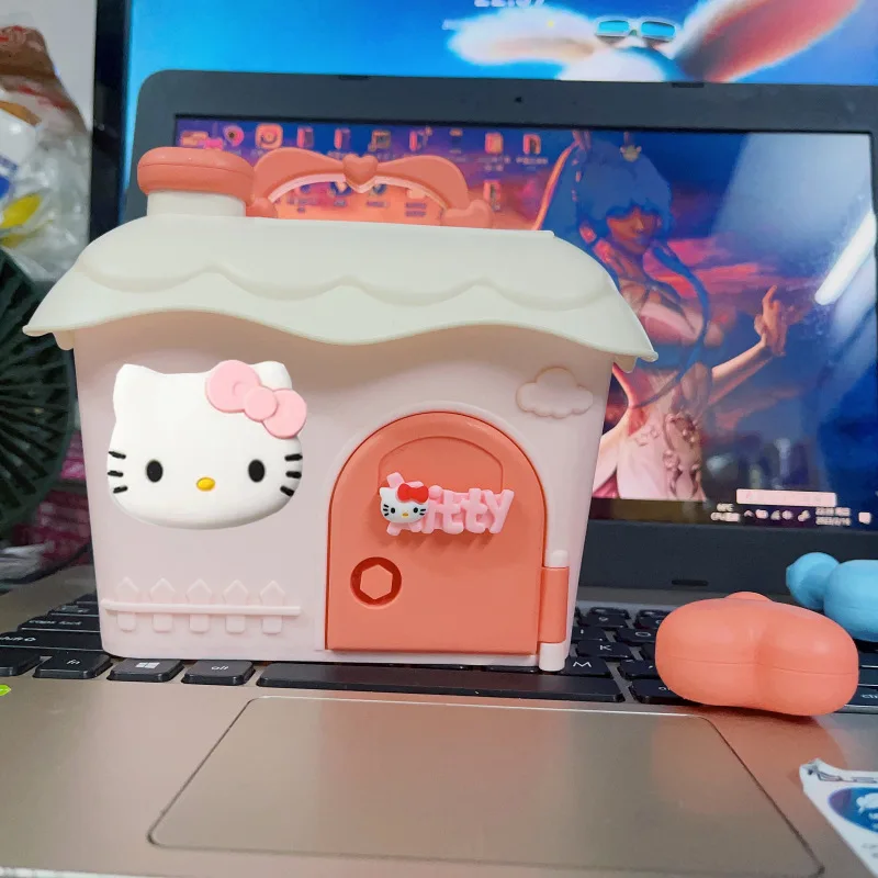 Kawaii Sanrio celengan Hello Kitty My Melody Cinnamoroll kartun celengan rumah bentuk kotak penyimpanan atas meja hadiah ulang tahun anak perempuan