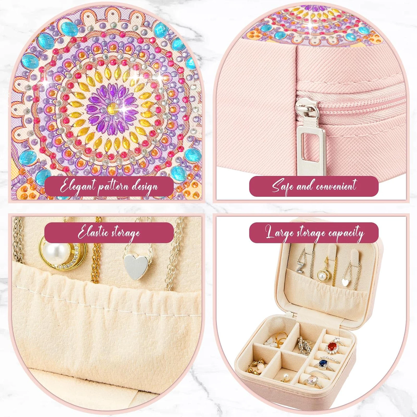 1pc/Set Mandala Diamond Art Travel Jewelry Box Diamond Painting Jewelry Storage Box Portable Diamond Art Jewelry Box for Adults