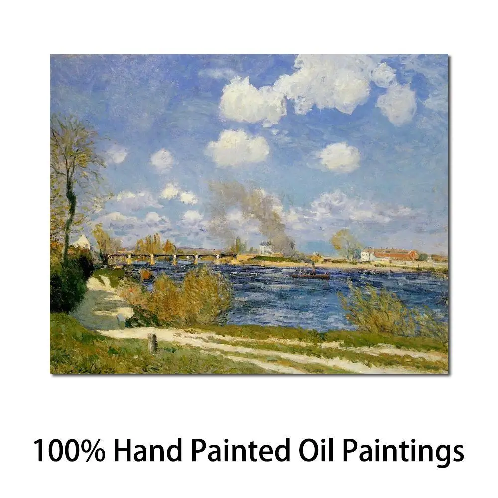 Landscape Canvas Art Impressionist Handmade Alfred Sisley Painting Artwork Banks of the Seine Modern Living Roon Decor Large