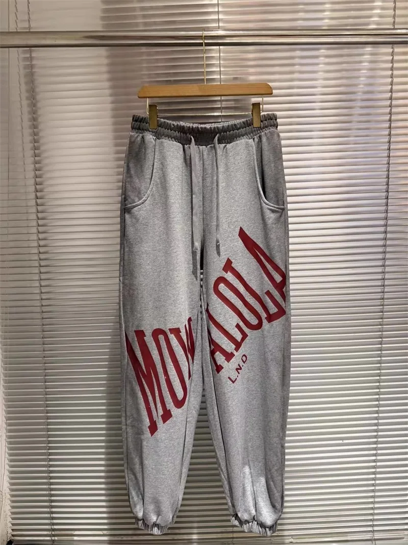 Pantalones Deportivos Anchos Color Gris Mowalola para Hombre y Mujer, Pantalones Oversize, Pantalones Deportivos con Cordón Ajustable