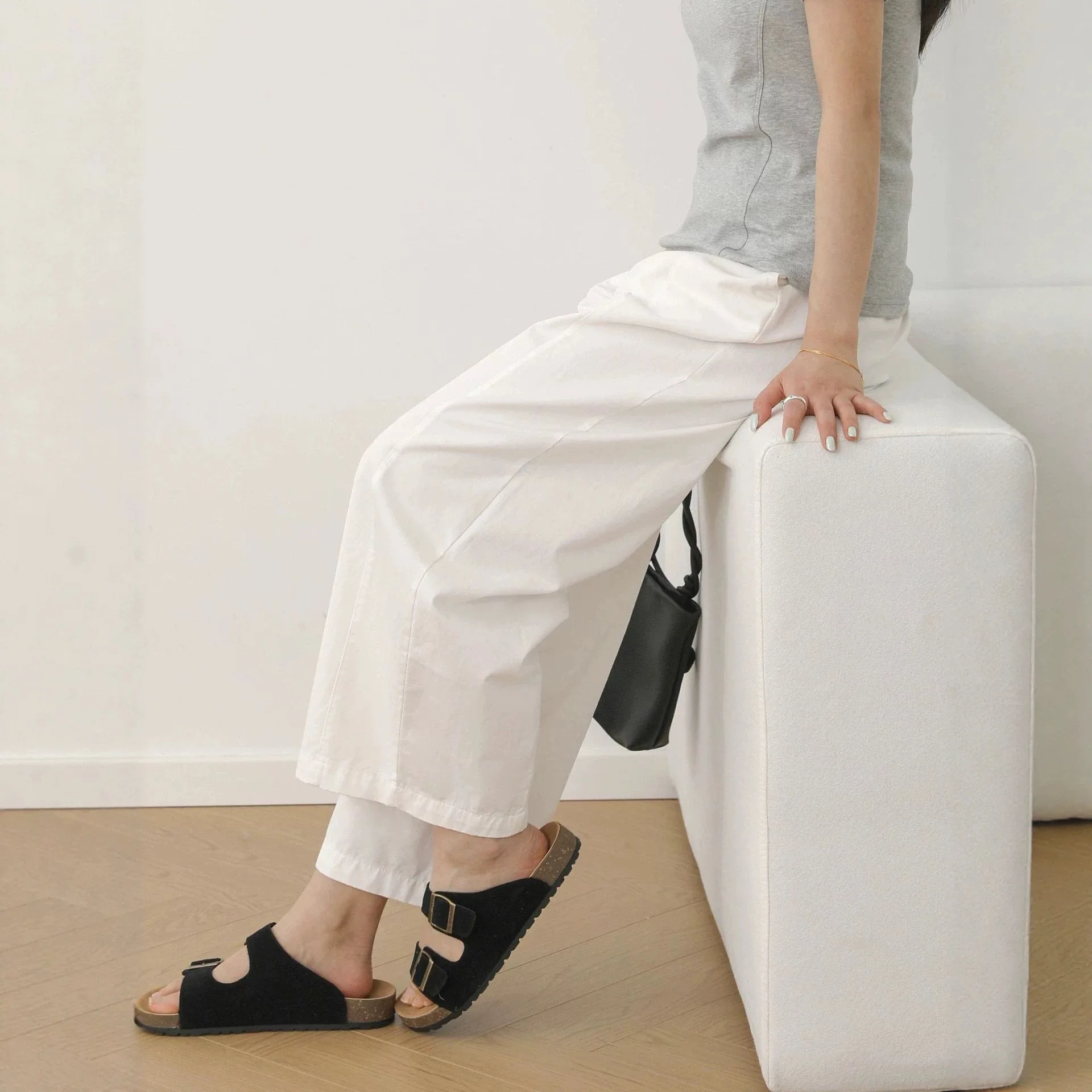 Washed Cotton High Waist Wide Leg Casual Pants Summer New Style Japanese Style Slimming Hip Covering Sakamoto Pants for Women