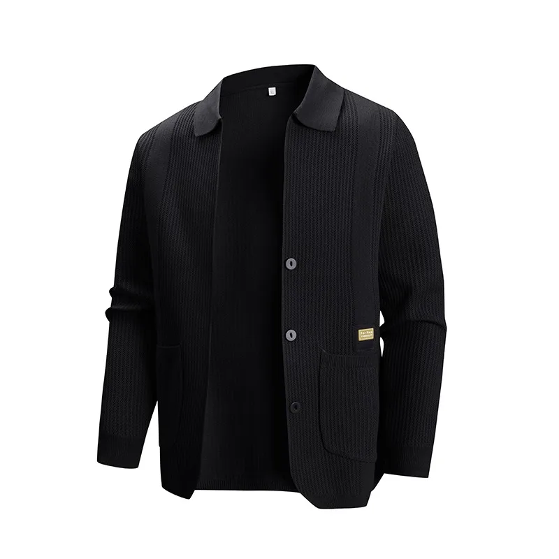 

Вязаный кардиган, мужское пальто, свитер с лацканами, однотонный весенне-осенний тонкий повседневный топ