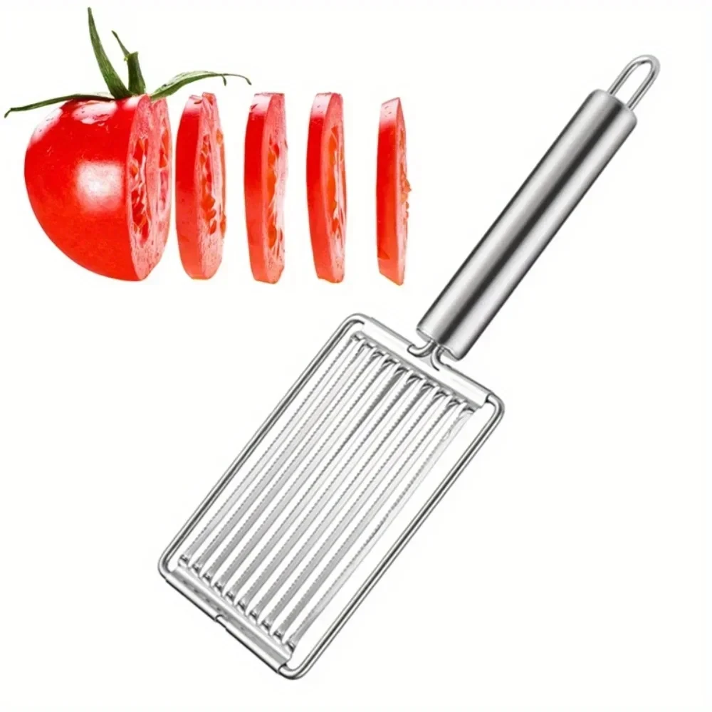 Stainless Steel Handheld Tomato Slicer, Multi Use Serrated Cheese Cutter for Tomato, Mozzarella, Egg, Mushroom, Fruit